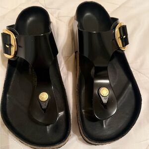 Black Sandals with Gold Buckle
